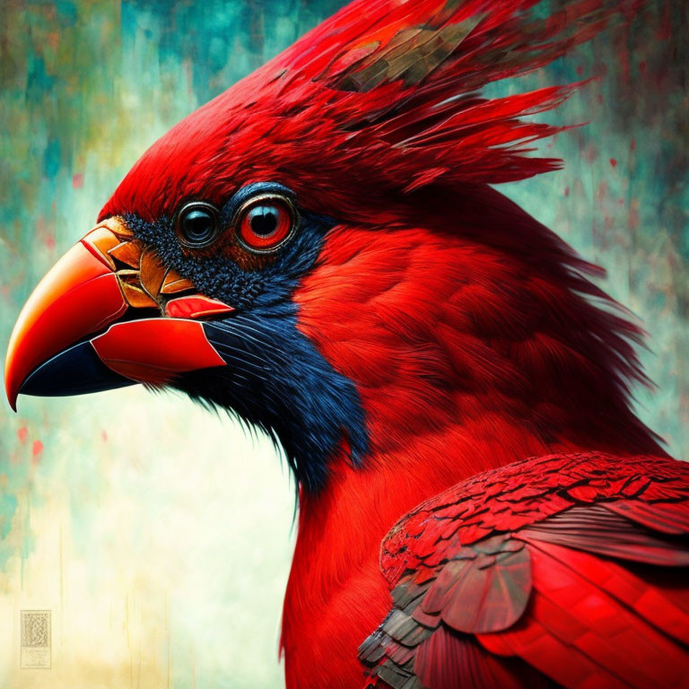 Detailed Red Cardinal Illustration with Colorful Background