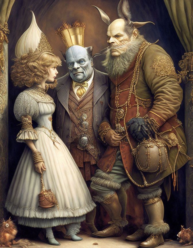 Fantasy characters in white, blue, and green attire