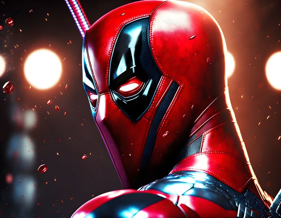 Red and Black Masked Superhero with White Eyes in Close-up Shot