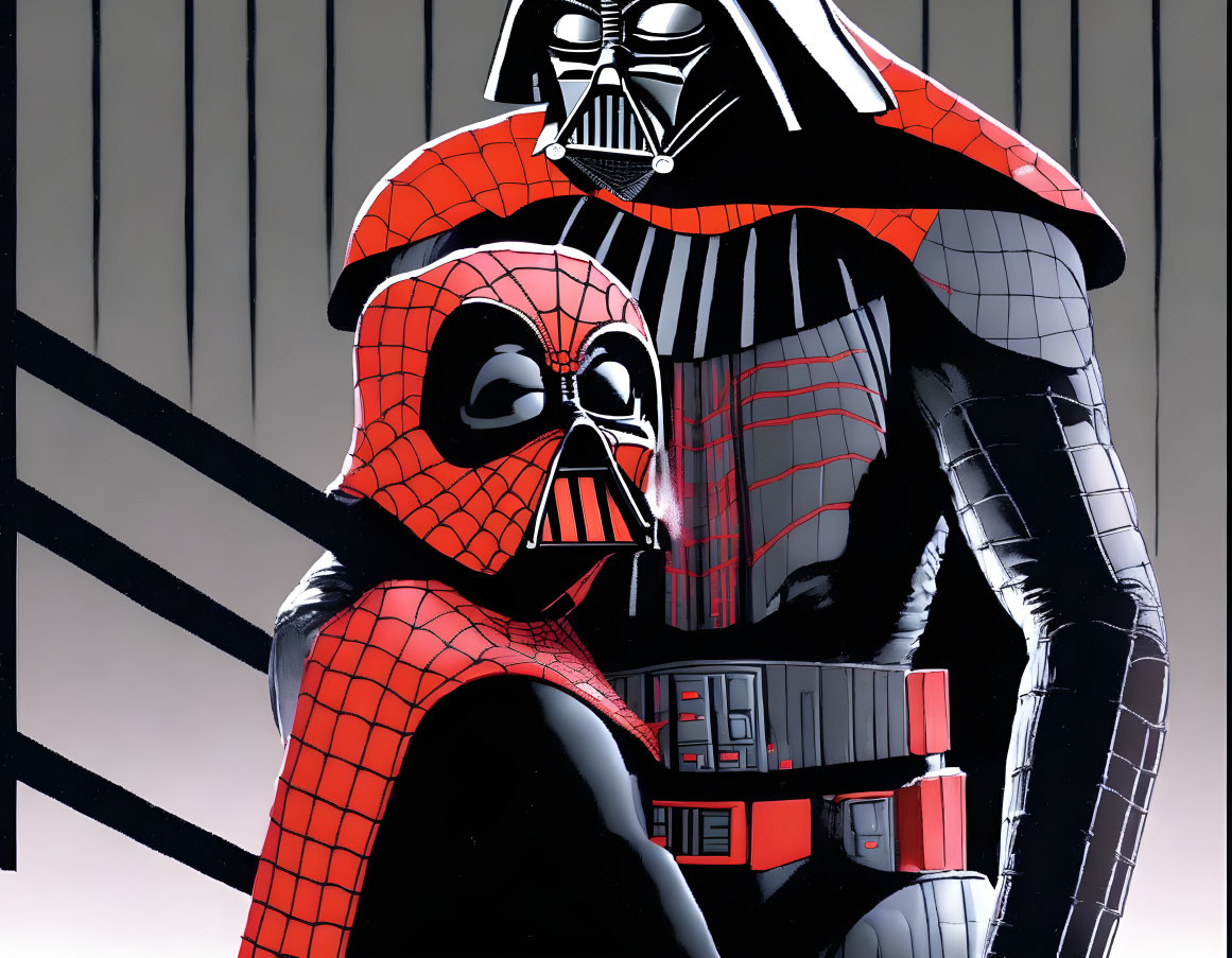 Spider-Man and Darth Vader fusion illustration with iconic designs