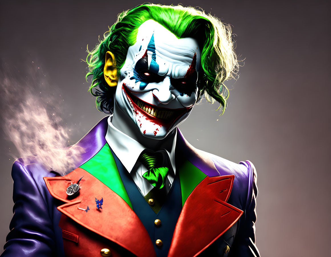 Sinister Joker illustration with green hair and purple suit