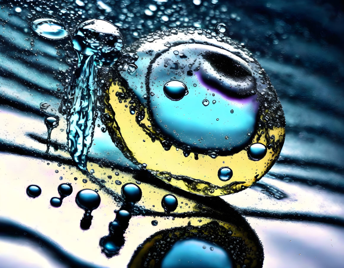 Vibrant oil droplets on water forming iridescent patterns