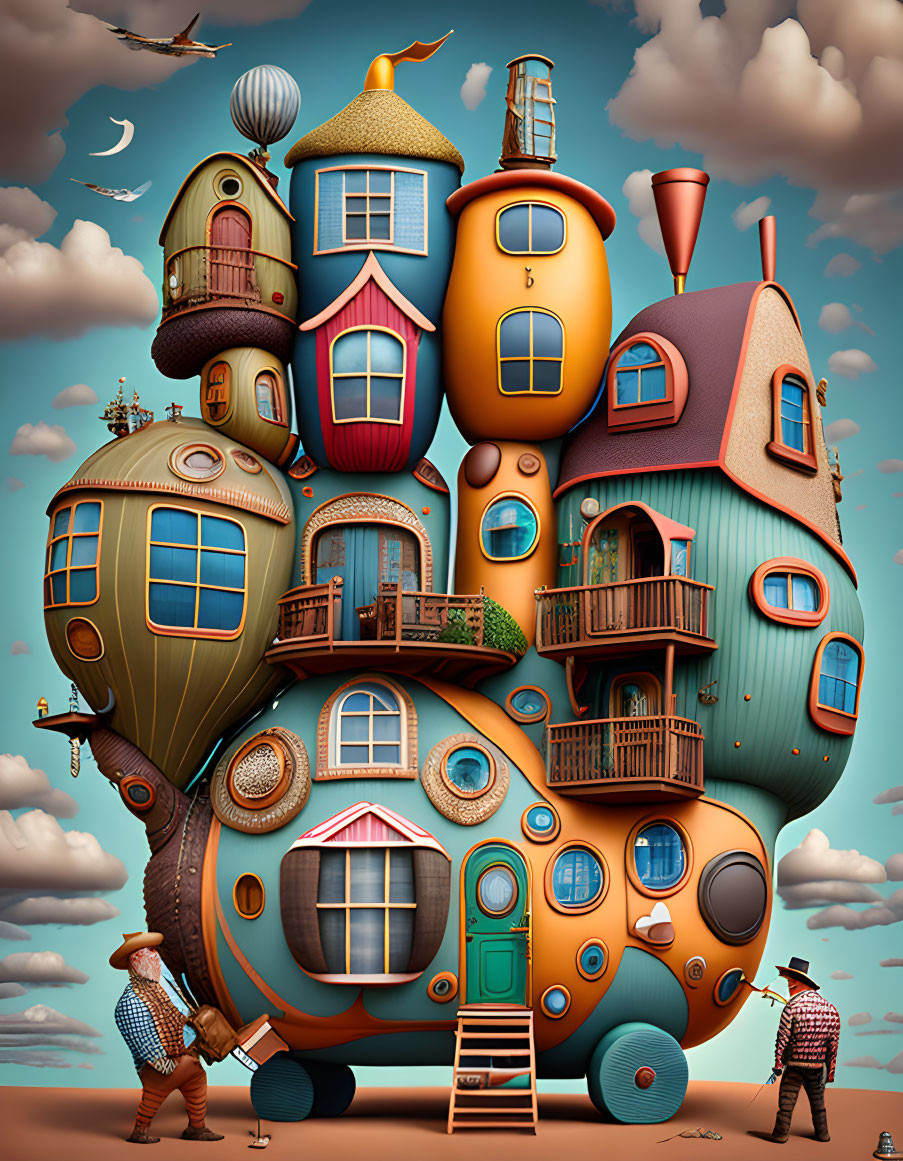 Colorful Illustration of Whimsical Multi-Story Building