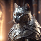 Detailed Digital Artwork of Cat in Medieval Knight Armor