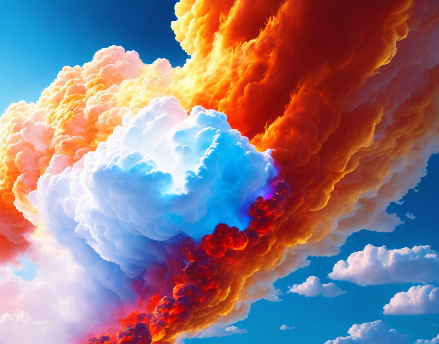 Fiery Orange and Red Cloudscape Against Deep Blue Sky