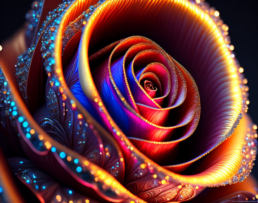 Neon-lit fractal spiral resembling a flower on dark background