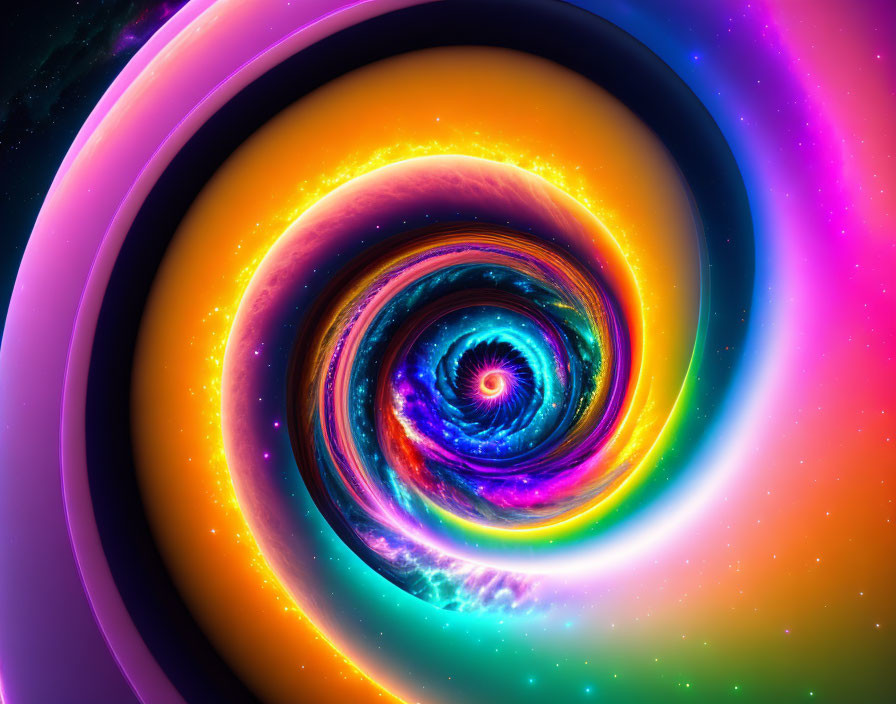 Colorful swirling galaxy artwork with neon pink and deep blue colors.