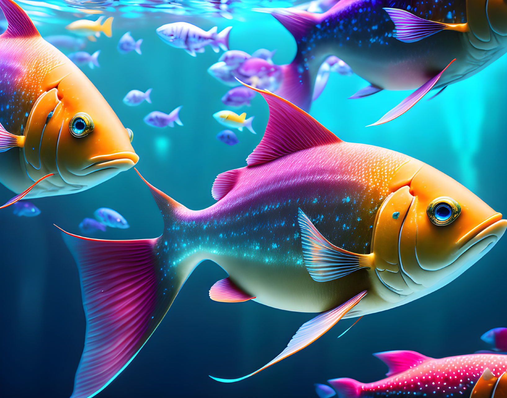 Colorful Tropical Fish Swimming in Blue Aquatic Environment