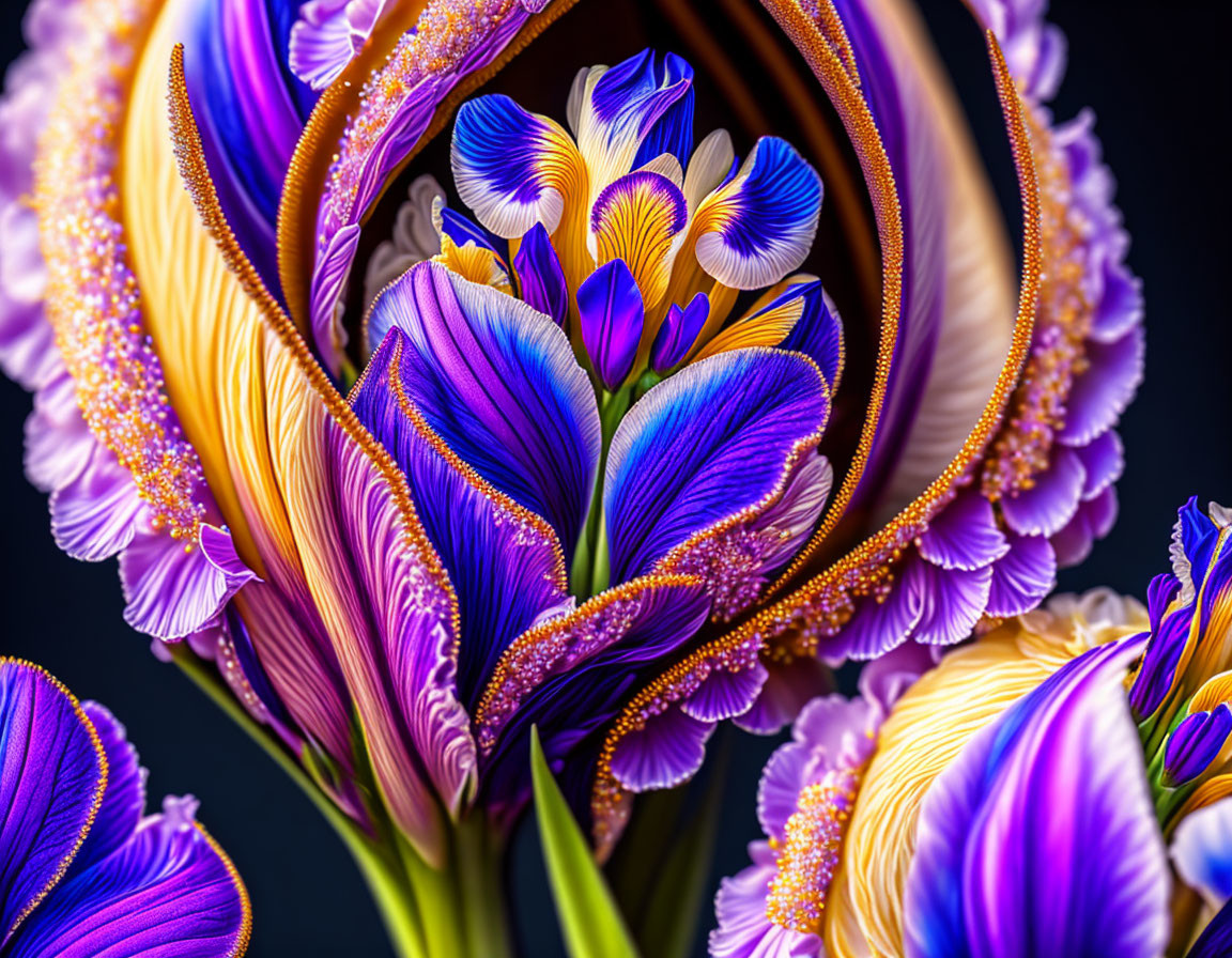 Detailed Macro Photograph of Vibrant Purple Crocus Flowers