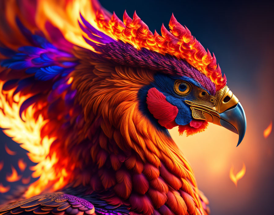 Vibrant Phoenix Artwork with Fiery Plumage and Intense Eyes