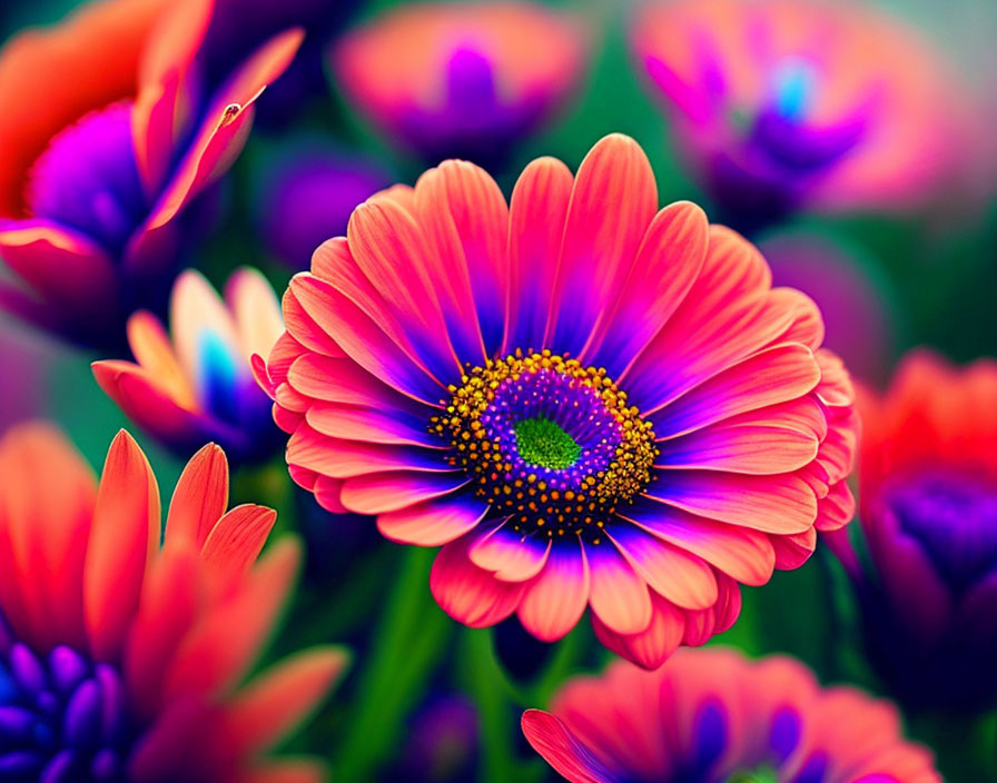 Close-up of Vibrant Pink Daisy with Yellow-Green Center