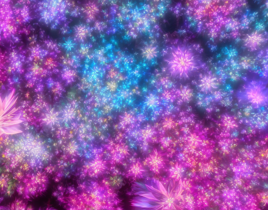 Colorful floral and star patterns on dark nebula background