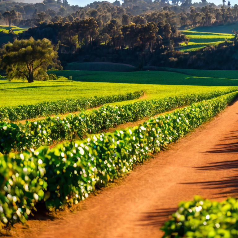 Scenic Vineyard Landscape on Winding Dirt Road