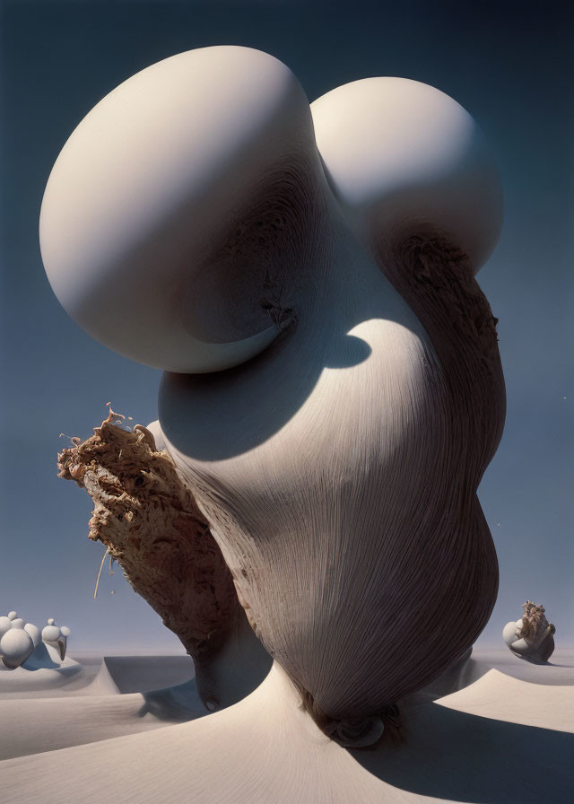 Smooth White Mushroom-Like Formations in Surreal Landscape