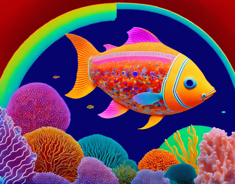 Vibrant fish with rainbow and colorful coral in underwater scene