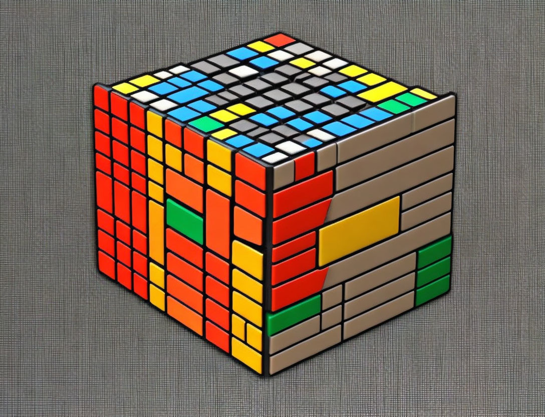 Colorful Rubik's Cube with Unique Pattern on Gray Textured Background