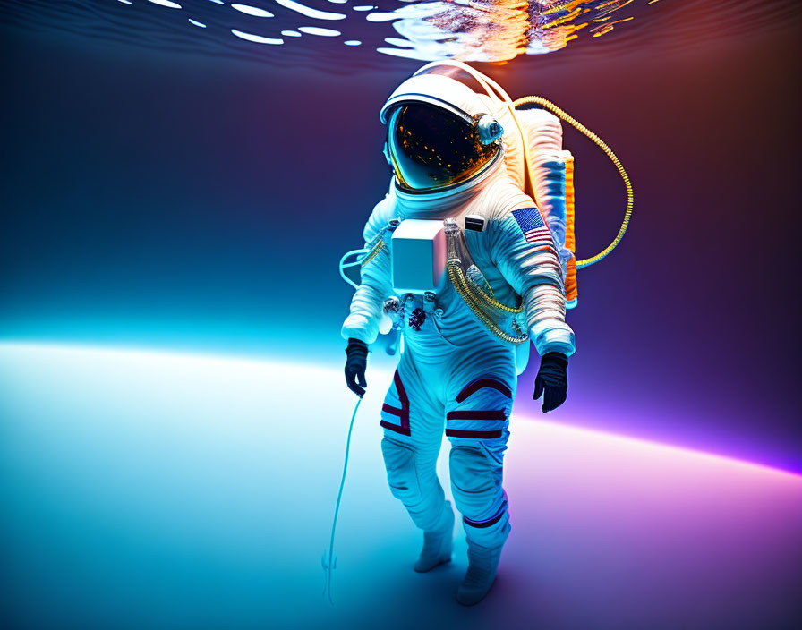 White Space Suit Astronaut on Blue Purple Gradient Background