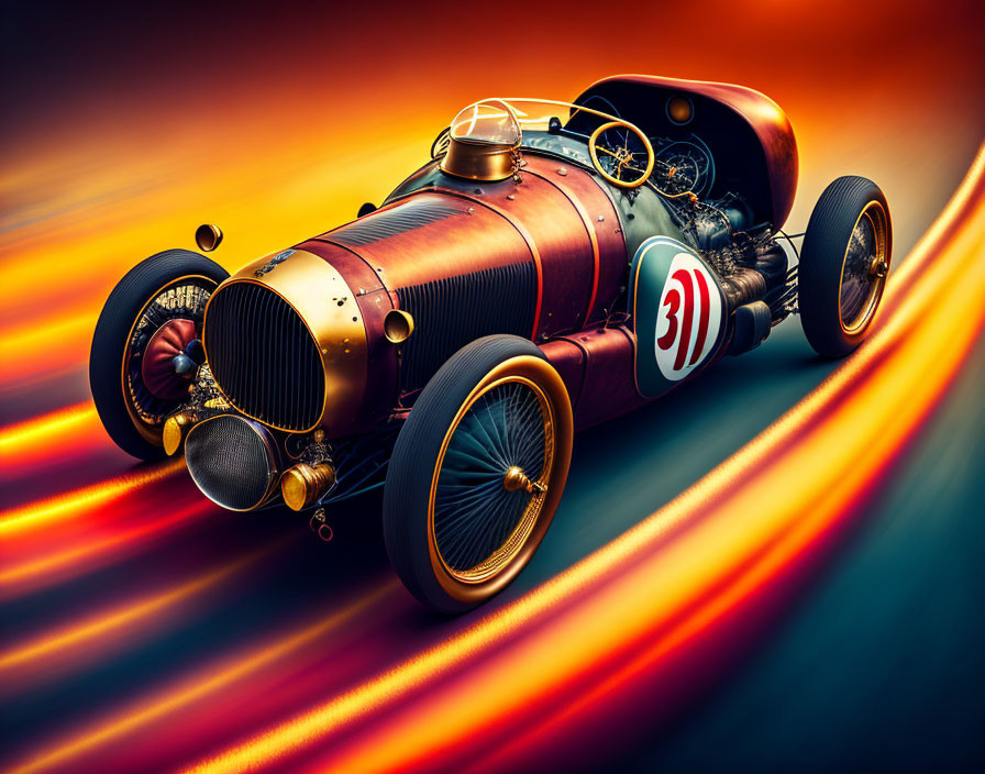 Classic Vintage Race Car with Number 31 in Dynamic Motion Blur