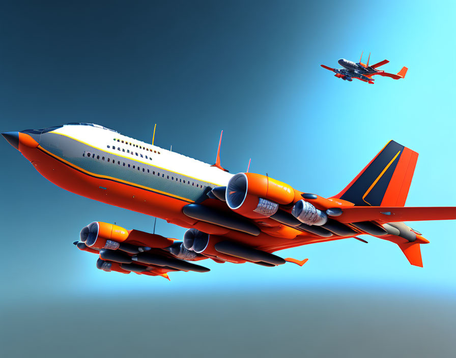 Orange and White Multi-Engine Aircraft in Flight Scene