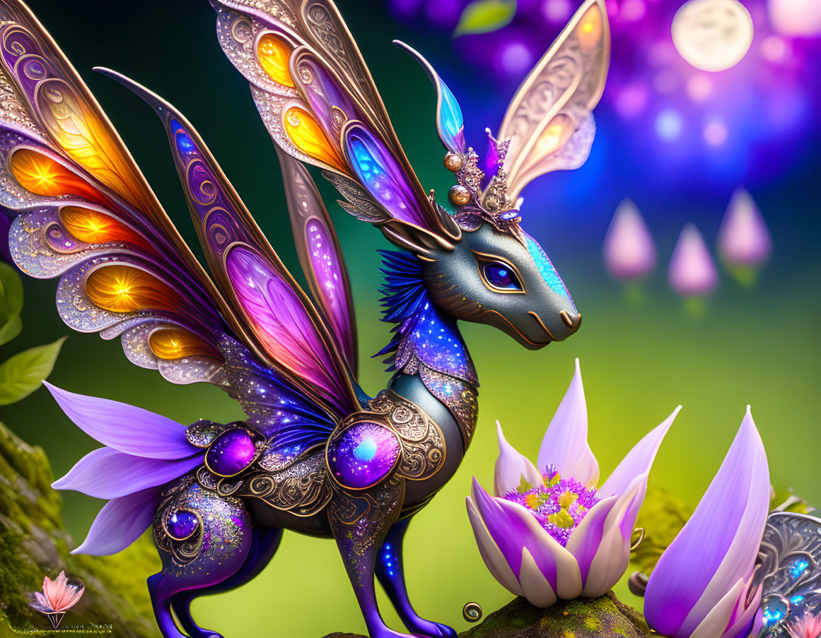 Colorful Stylized Mythical Creature Illustration: Rabbit with Butterfly Wings