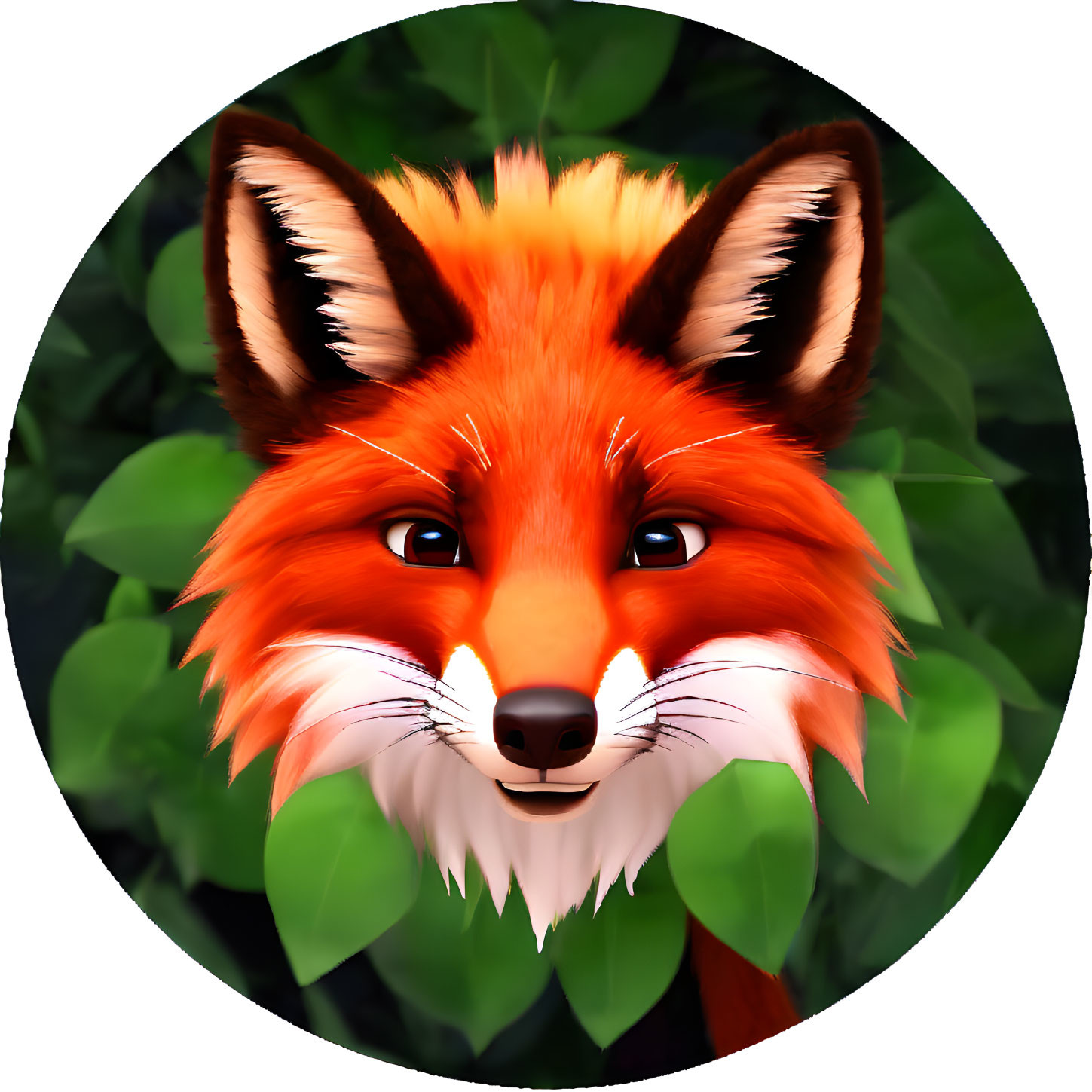 Vivid Orange Fox Head Illustration in Circular Frame