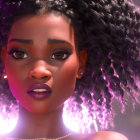 Digital artwork of woman with dark skin, braided hair, pink light, and futuristic shoulder armor.