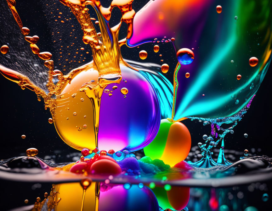 Colorful Liquid Splash in Motion on Dark Background