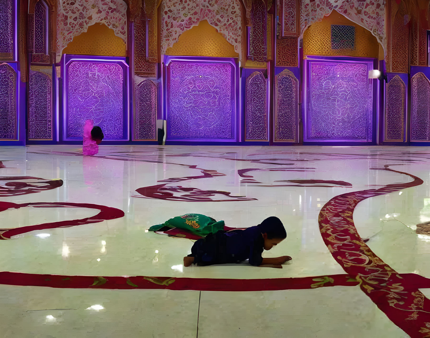 Intricate Wall Designs and Patterned Floor in Ornate Room