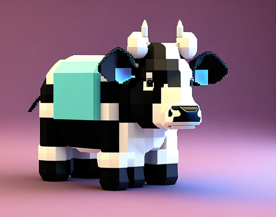 Monochrome Cow 3D Illustration on Purple Background