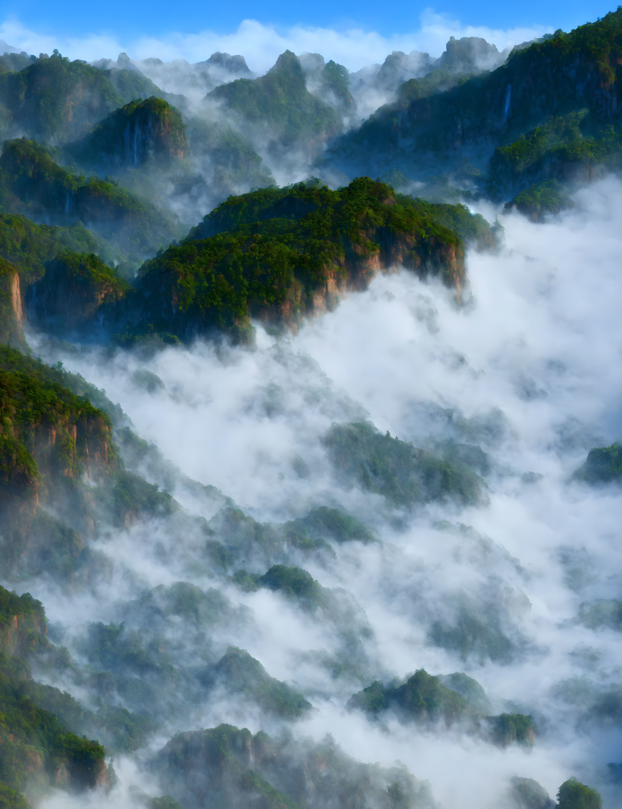 Lush Green Peaks in Misty Mountain Landscape