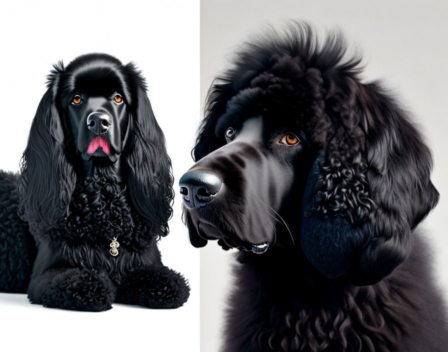 Black Dogs with Glossy Coats and Amber Eyes in Artistic Contrast