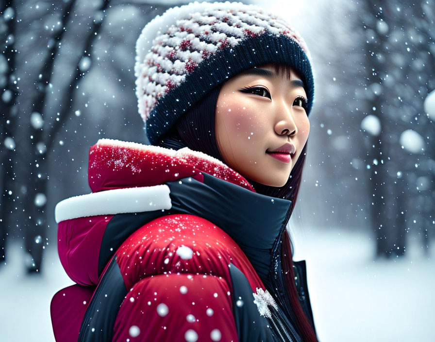 Person in Winter Attire Watching Snowflakes Falling