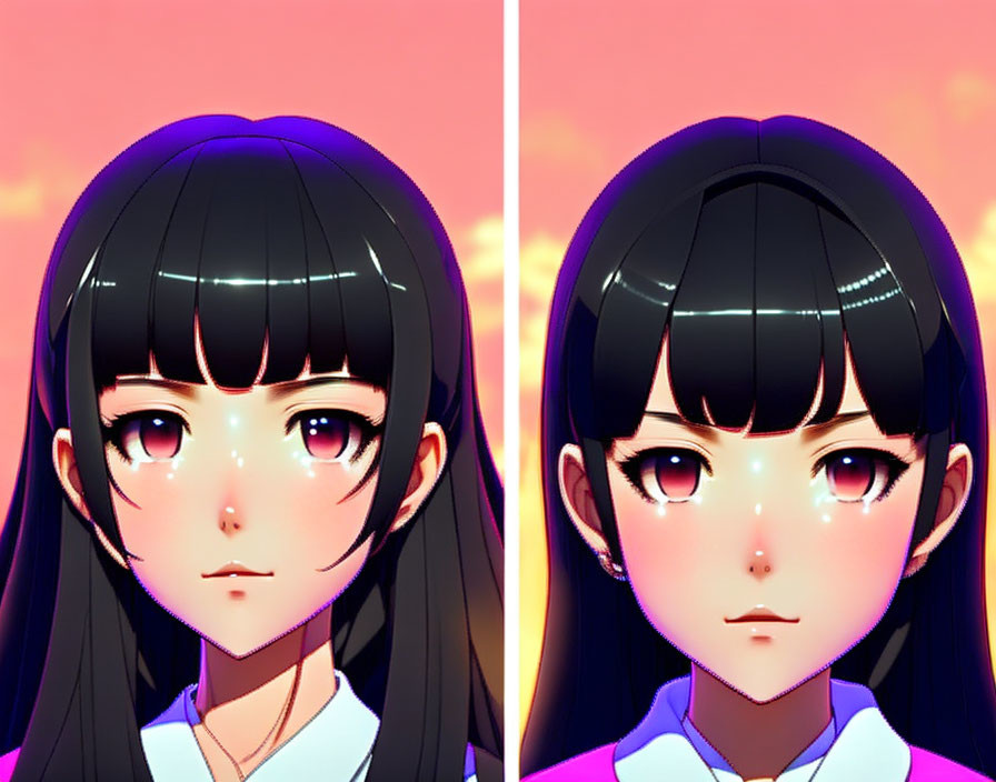 Character with two expressions on pink sky background