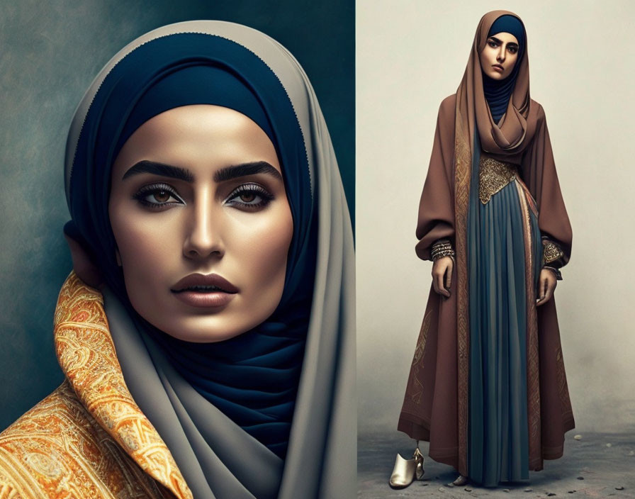 Traditional Attire Woman in Hijab with Rich Textures and Colors