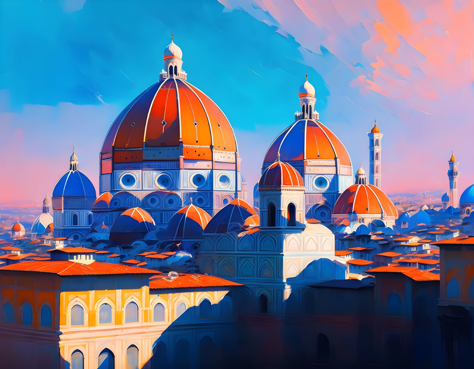 Vibrant Florence Skyline with Duomo under Blue Sky