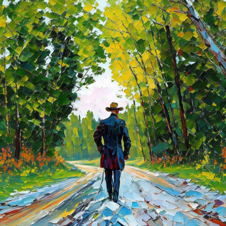 Colorful Pathway Painting with Walking Individual