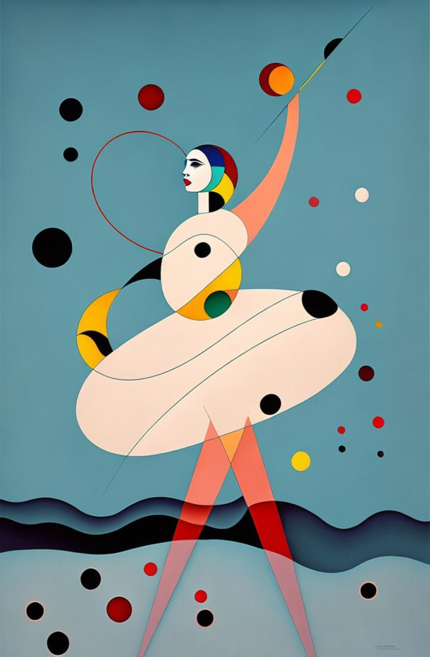 Colorful Abstract Illustration of Stylized Female Figure on Waves