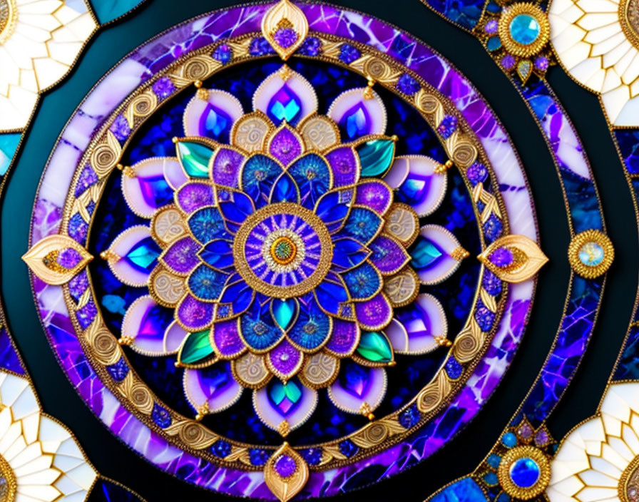 Colorful Mandala Design with Purple, Gold, and Blue Patterns