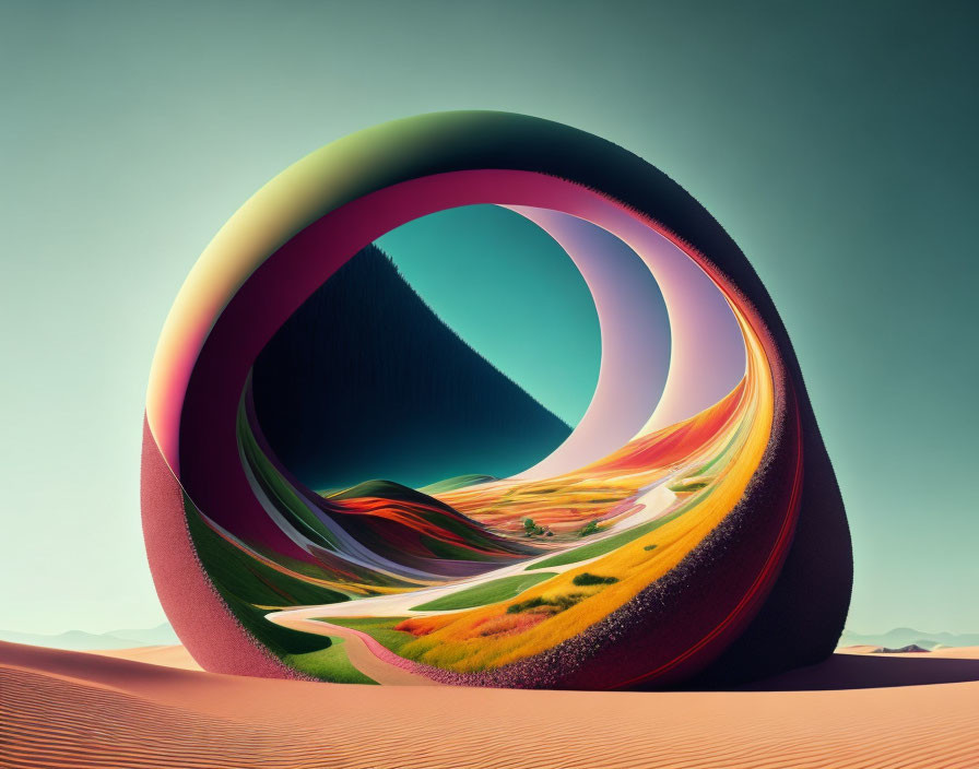 Colorful Twisted Loop Structure in Surreal Landscape