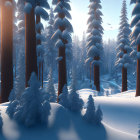 Tranquil winter forest with snow-covered pine trees