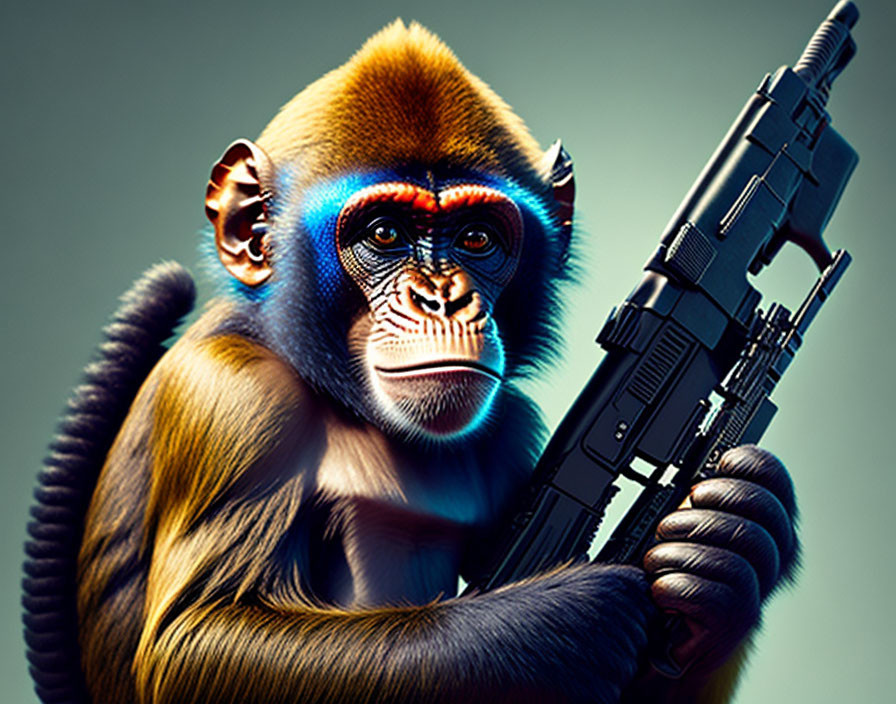 Colorful Monkey with Rifle in Digital Art