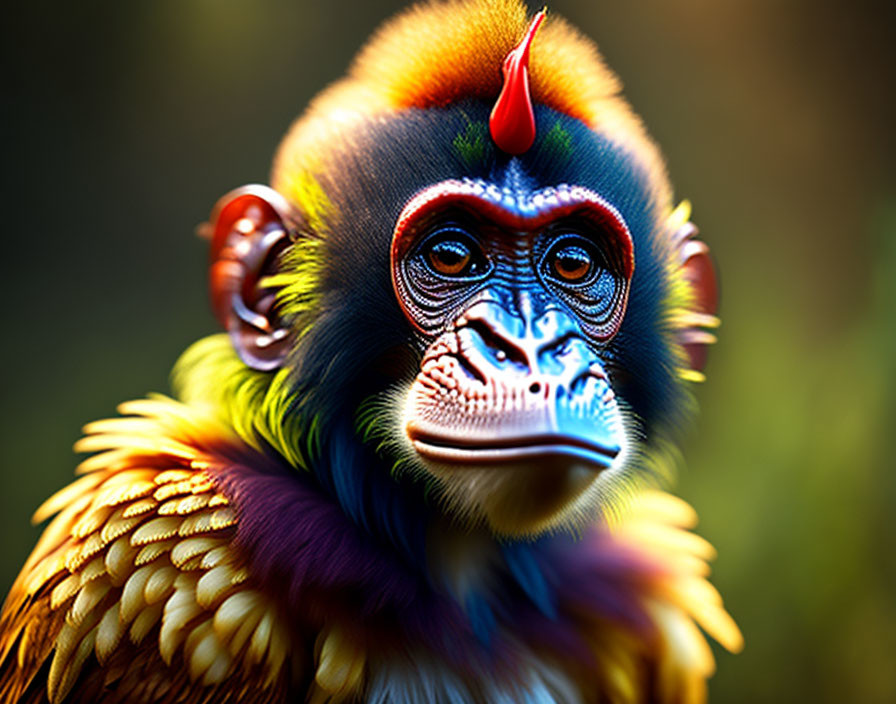 Colorful Mandrill Artwork with Enhanced Textures and Soft Background