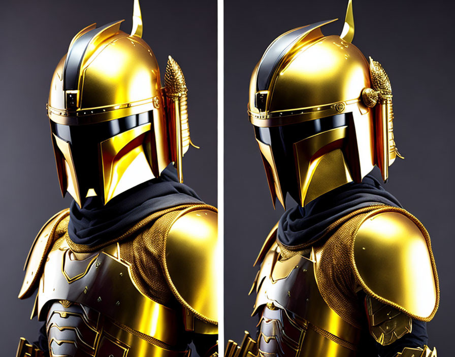 Golden Helmet with T-Shaped Visor and Arrow-Adorned Armor Suit