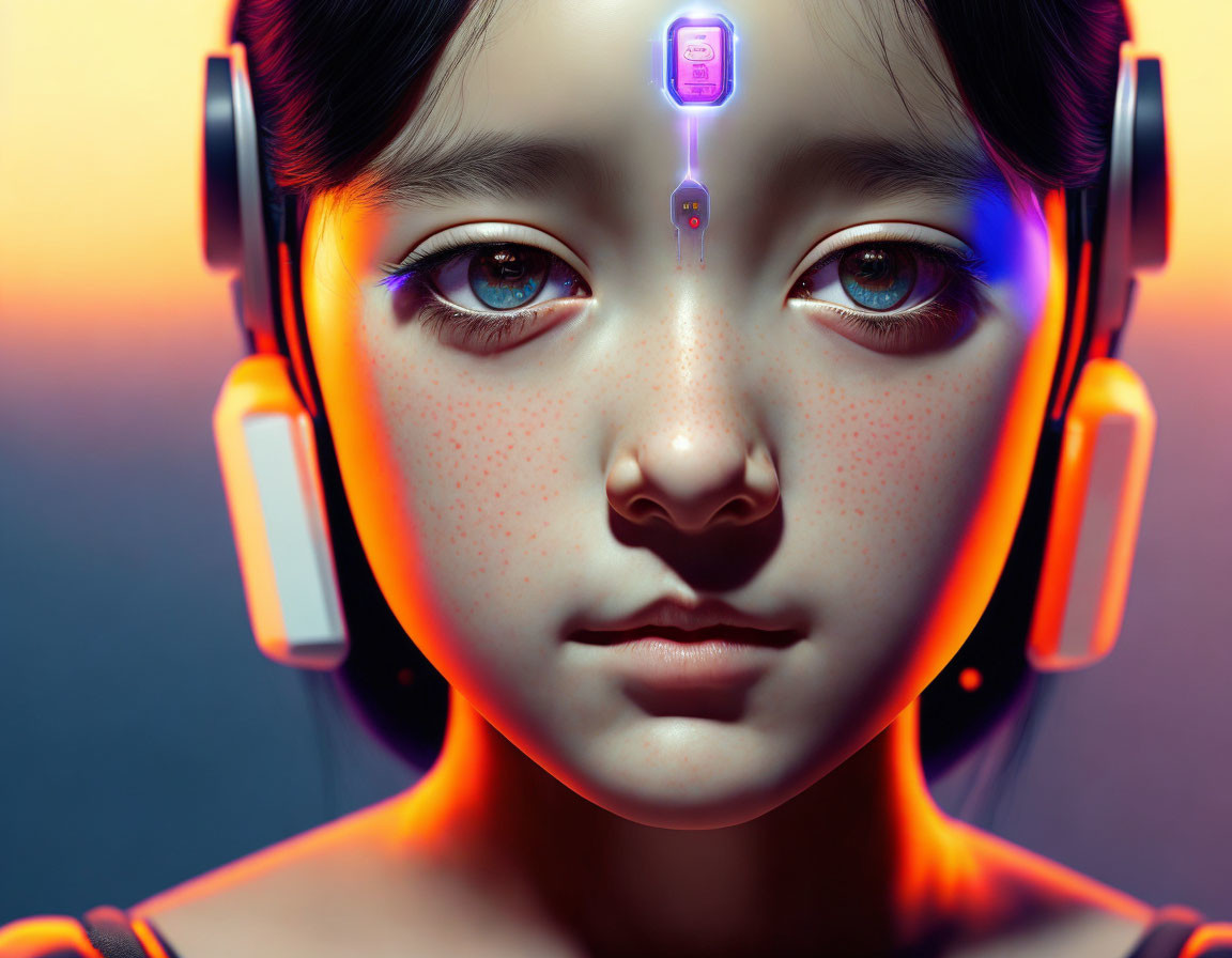 Futuristic digital artwork of girl with cybernetic elements