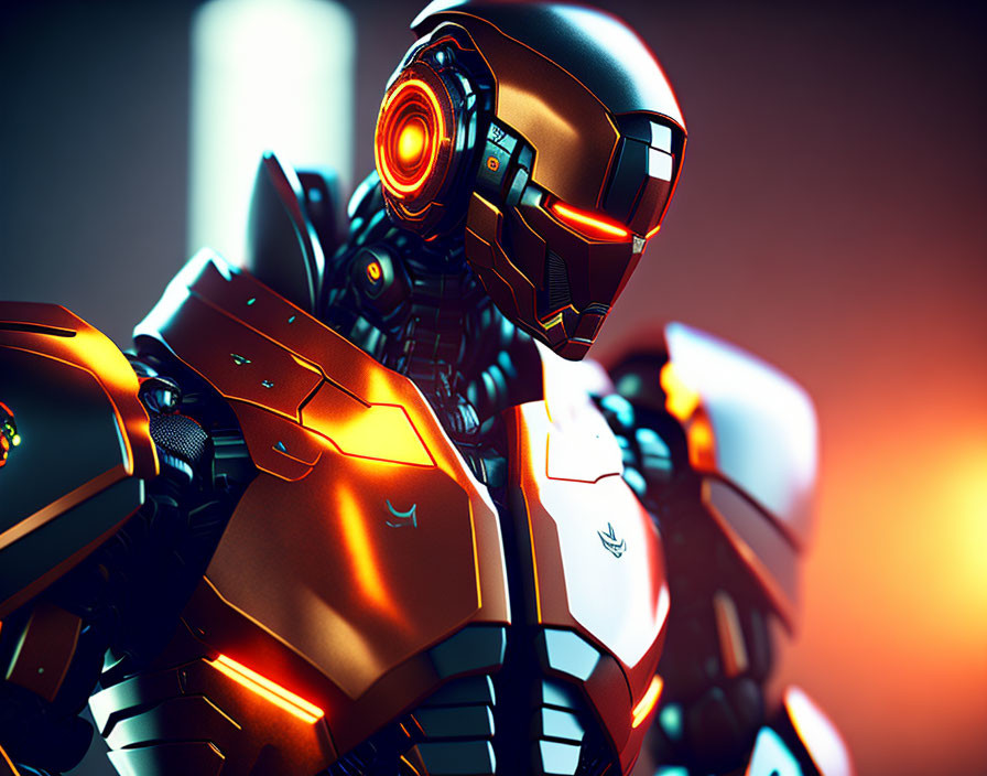 Detailed Futuristic Robot with Glowing Lights and Advanced Armor