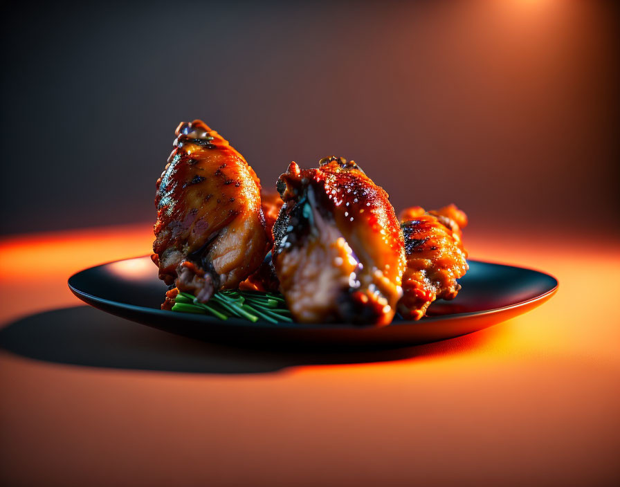 Grilled Chicken Drumsticks with Rosemary on Black Plate