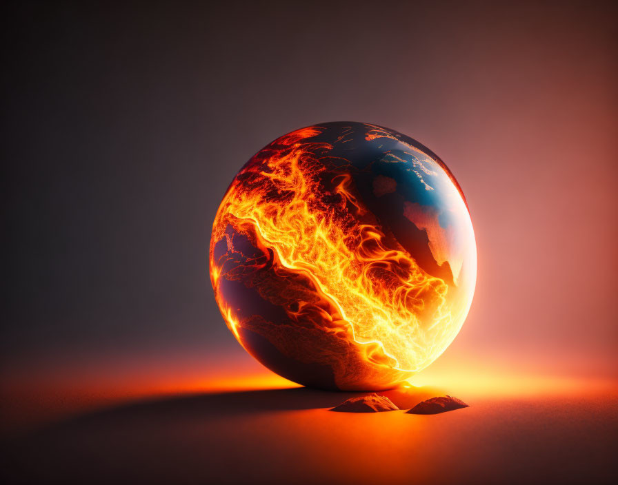 Digital illustration: Earth engulfed in flames symbolizing global warming.