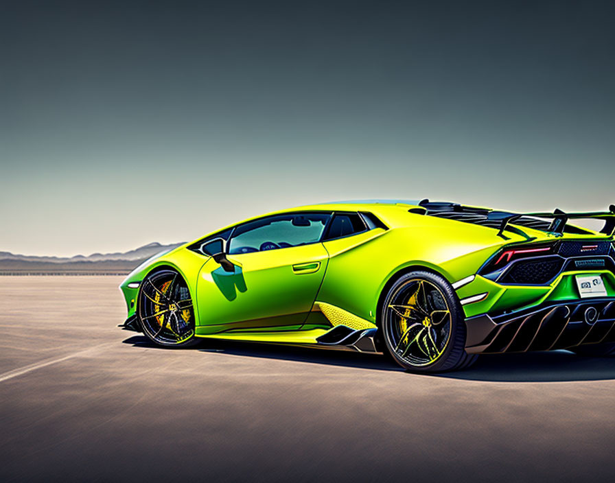 Neon Green Lamborghini Huracán Performante on Desert Racetrack