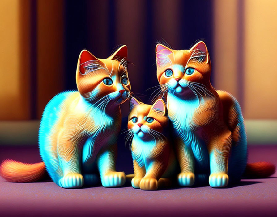 Vibrant Orange Kittens with Blue Eyes on Purple Background