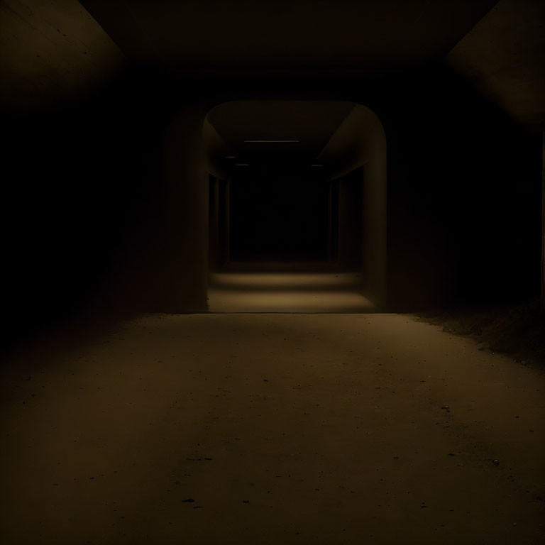 Dimly lit eerie corridor with shadowy walls.